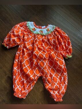 Smocked Babeeni Bubble Thanksgiving fall/autumn bubble romper SZ 12M